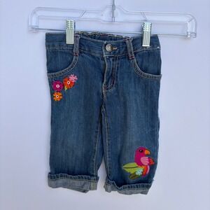 Gymboree Toddler Girls Embroidered Parrot Flower Denim Jeans Blue 2T 140109809